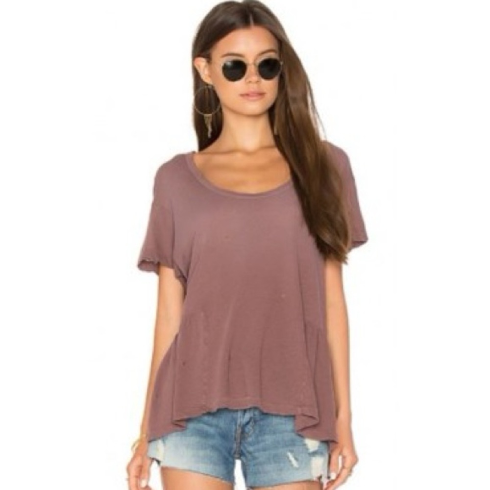 Current/Elliott The Girlie Tee Peplum Distressed Top in Marron Size 2